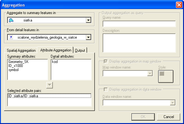 Fig. 10. Okno dialogowe Aggregation, zakladka Attribute Aggregation