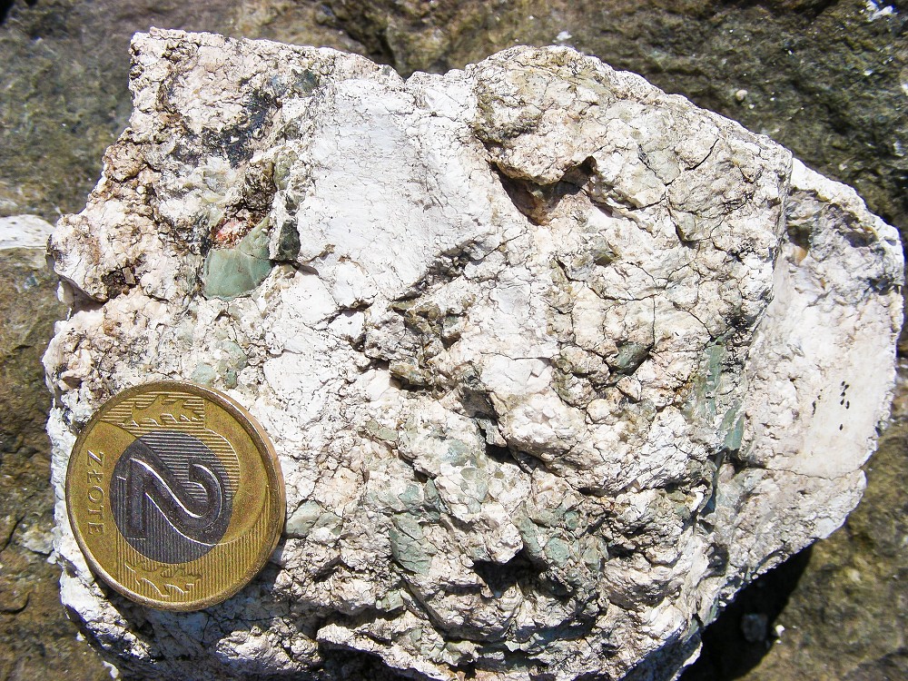 Magnezyt z fragmentami chryzoprazów (Szklary)