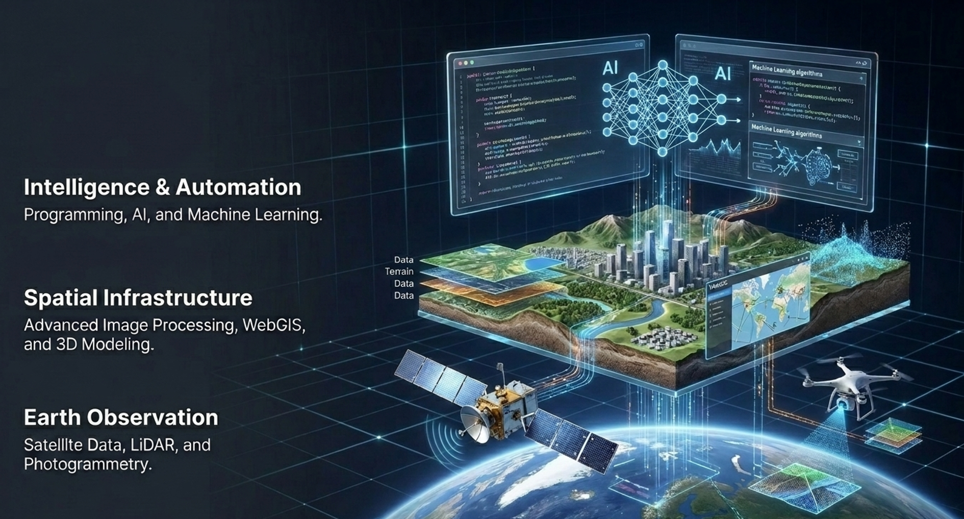 Layered knowledge architecture: Earth observation, spatial infrastructure, AI and automation