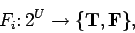 \begin{displaymath}
F_{i}\colon 2^{U} \to \{\mathbf{T},\mathbf{F}\},
\end{displaymath}